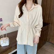 批发韩版复古设计感收腰显瘦气质衬衫春季别致宽松长袖衬衣