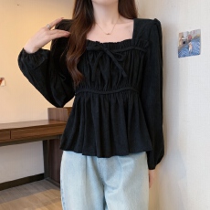 批发实拍大码女装方领衬衫女2026年新款<b class='q'>秋</b>季设计感遮肉显瘦温柔上衣