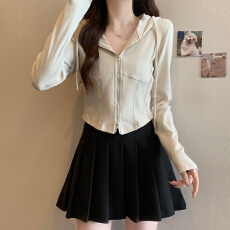 批发实拍<b class='q'>大码</b>春季新款连帽长袖<b class='q'>开衫</b>外套女修身显瘦鱼骨短款拉链上衣