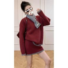 批发过年高级感穿搭黑色针织毛衣连衣裙子女装秋冬2025新款赫本风套装