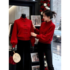 批发多巴胺红色氛围感蝴蝶结开衫女韩系高级感减龄小众针织毛衣外套潮