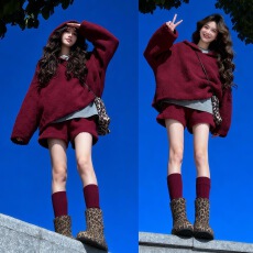 巨好看红色针织毛衣套装女2025新款超火秋冬季韩系一整套圣诞穿搭