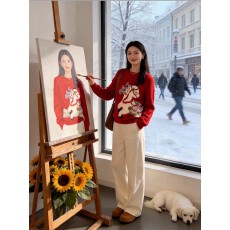 批发高圆圆同款小马新年红色上衣<b class='q'>针织衫</b><b class='q'>女</b>秋冬2026新款本命年圣诞<b class='q'>毛衣</b>