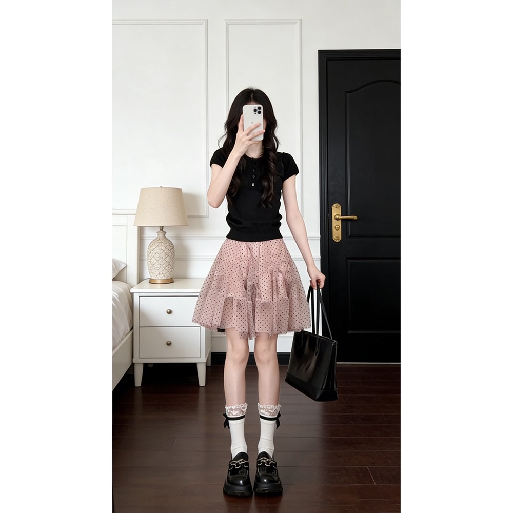 한 부서 검정색 긍정적 인 어깨 반팔 니트 티셔츠 맨위 여성 하이웨이스트 슬림해 보이는 한 마디 반신 치마 세트