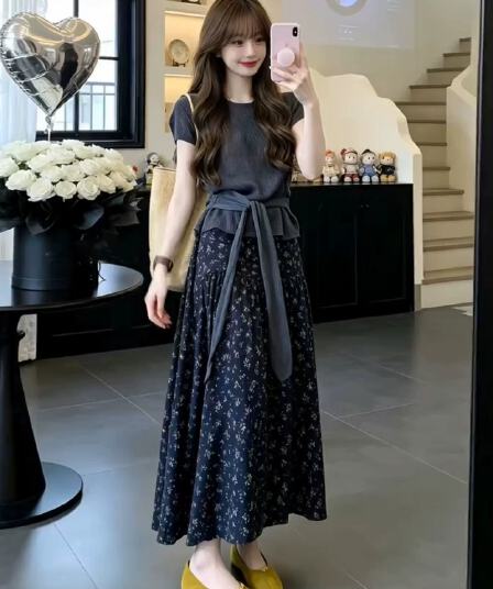 한 부서 자이언트 잘 생긴 ootd 착용 가져 가라. 전체 집합 2026 새로운 꽃무늬 여성 드레스 여름 롱 스커트 투피스 슈트
