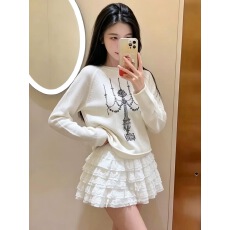 批发<b class='q'>甜美</b>减龄软糯毛衣2026秋新款烛台刺绣白色长袖小个子套头针织衫女