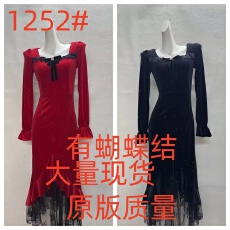 批发松本丧丧法式赫本风<b class='q'>黑色</b>丝绒连衣裙女方领鱼尾<b class='q'>长裙</b>显瘦气质名媛裙