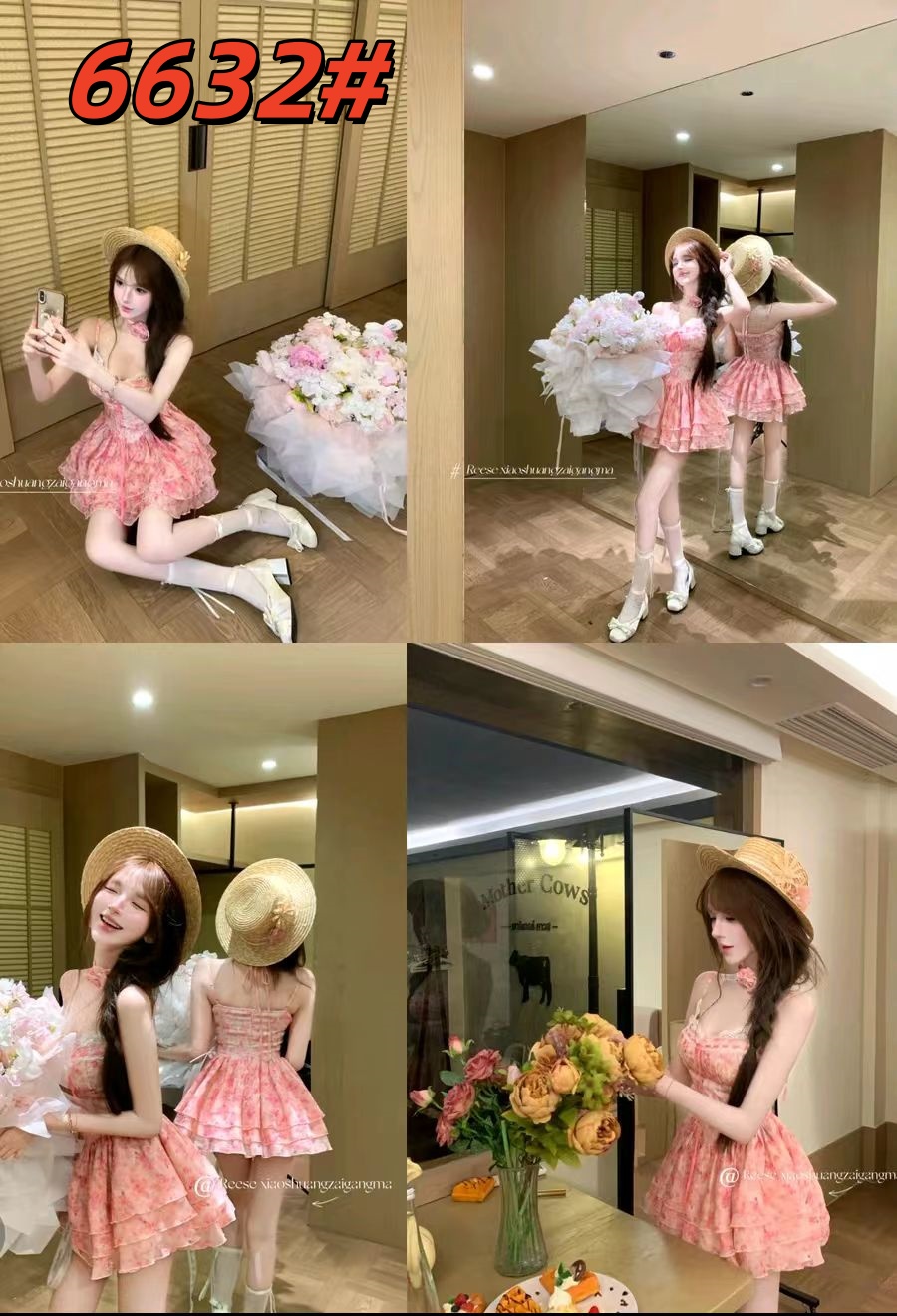 루이 茜 웨이 Sher S 꽃 와일드 팬 추적 봄 여름 순수한 욕망 공주 바람 중국 스타일 의류 점프 슈트 치마 r9419d