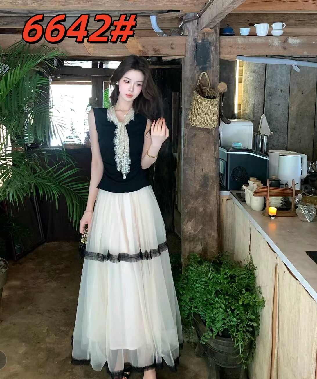 무쯔리 목자이 나무 하우스 블랙 조정 여름 민소매 허리 수축 맨위 프랑스식 부드러운 바람 리본 디자인 센스 조끼