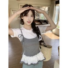 批发已出货 人棉假两件吊带短袖T恤女夏季<b class='q'>胖</b><b class='q'>MM</b>显瘦体恤甜辣上衣