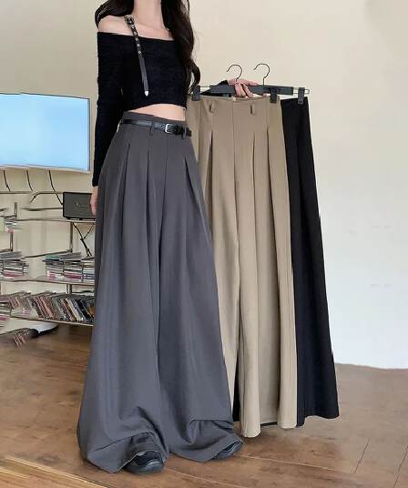 원본 새로운 가을 루즈핏 디자인 센스 정장 바지 캐주얼 바지 여성 와이드 레그 팬츠 하이웨이스트 도루 센스 바닥 청소 바지 슬림해 보이는