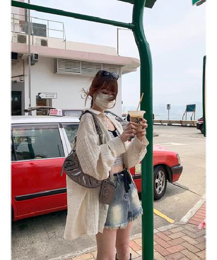 경관 그림 원본 품질 루즈핏 캐주얼 긴팔 셔츠 느긋한 바람 자외선 차단 맨위 체크무늬 셔츠