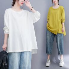 批发文艺复古休闲T恤衫宽松遮肉长袖<b class='q'>打底衫</b>上衣2026春秋季新款<b class='q'>中长款</b>