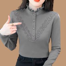 批发M-5XL德绒半高领长袖<b class='q'>t</b><b class='q'>恤</b>秋冬加绒保暖中年<b class='q'>妈妈</b>中领打底衫上衣