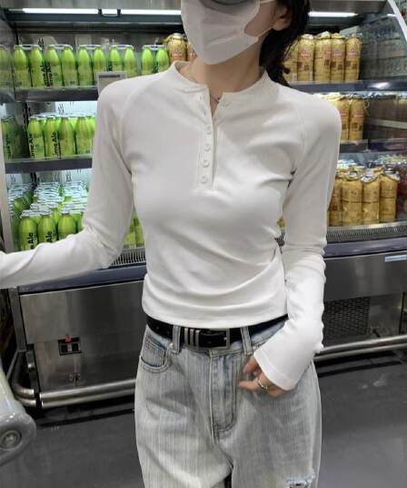 40 1 1 리브 면 가을 새로운 몸매 가꾸기 슬림해 보이는 디자인 센스 긴팔 티셔츠 인사이드 가져 가라. 기본 셔츠 맨위