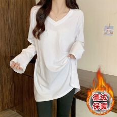 批发270g打底衫女白色V领2026春季德绒款上衣宽松显瘦<b class='q'>中长款</b><b class='q'>T</b><b class='q'>恤</b>内搭