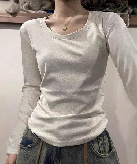 있음 선적 원본 대외 무역 한국 스타일 새로운 레트로 긍정적 인 어깨 긴팔 티셔츠 여성 몸매 가꾸기 쇼트 스타일 맨위