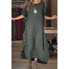 批发连衣裙棉麻<b class='q'>长袖</b>女裙子今年春夏季新款短袖宽松大码遮肉中长款拼接