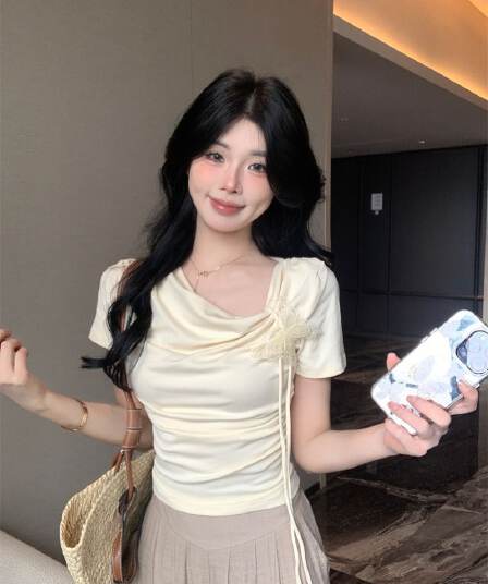 있음 선적 5 색상 와 사고 방식 한 부서 몸매 가꾸기 티셔츠 여성 여름 3 차원 나비 레이스업 흔들다 칼라 쇼트 스타일 맨위
