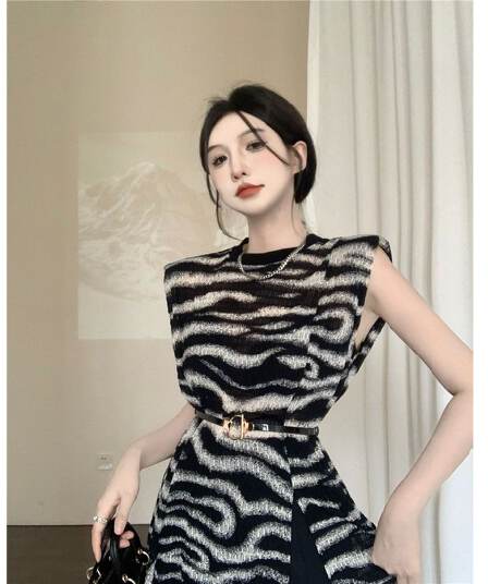 있음 선적 얼룩말 곡물 순수한 욕망 핫걸 슬림해 보이는 작은 키 레오파드 무늬 민소매 여성 작은 대중 조끼 미니 스커트 여름