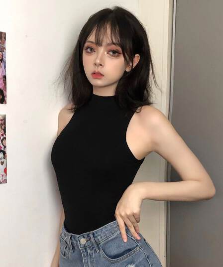 있음 선적 반하이넥 몸매 가꾸기 신축성 민소매 심지어 가랑이 조끼 여성 유럽과 미국 여름 새로운 올인원 의류 만나는 맨위