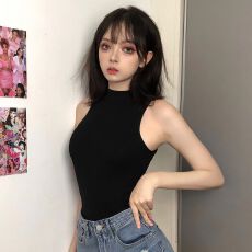 批发已出货半高领修身弹力无袖连裆背心女<b class='q'>欧美</b>夏季新款连体衣打底上衣