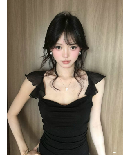 있음 선적 경관 그림 와 사고 방식 모달 260 그램 섹시함 핫걸 바람 패션 작은 날다 소매 흔들다 칼라 티셔츠
