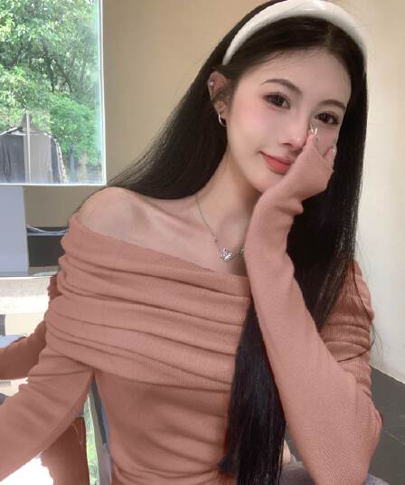 경관 그림 40 모달 260 그램 사람들 면 핑크색 부드러운 바람 몸매 가꾸기 인사이드 가져 가라. 보트넥 오프숄더 맨위