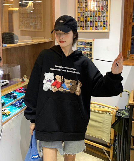 한국 스타일 하라주쿠 bf 털이 있고 두꺼운 풀오버 후드 티 스웨터 여자 학생 소금 부서 루즈핏 맨위 가을 겨울철 재킷