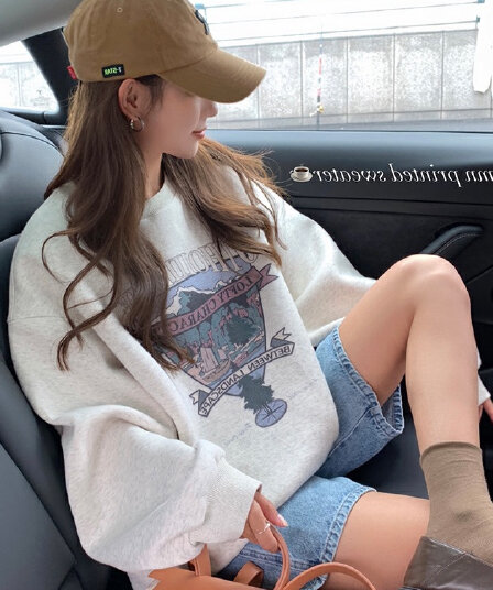 한국 스타일 하라주쿠 bf 털이 있고 두꺼운 풀오버 라운드 넥 후드티 여자 학생 소금 부서 루즈핏 맨위 가을 겨울철 재킷