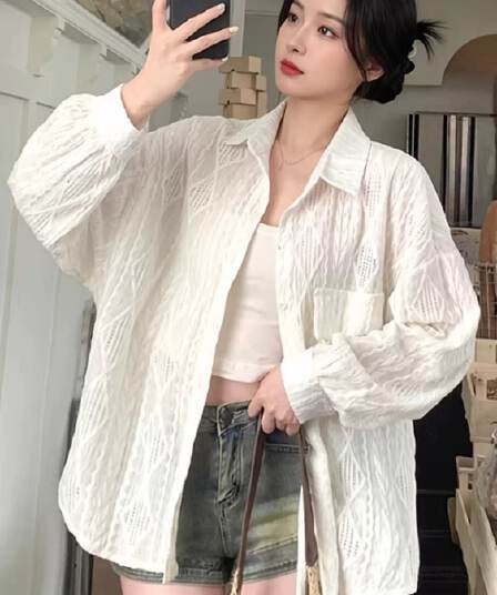 경관 그림 원본 품질 얇은 스타일 태양 보호 셔츠 여성 코트 가을 홀로우 아웃 자수 셔츠 맨위