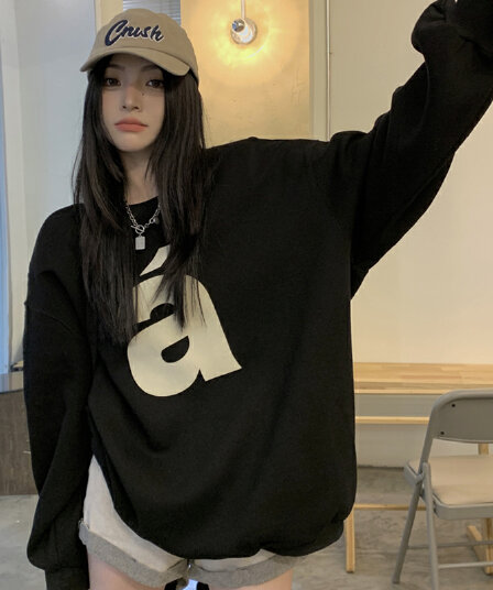 얇은 스타일 털이 있는 한국 스타일 하라주쿠 bf 풀오버 라운드 넥 후드티 여자 학생 소금 부서 루즈핏 맨위 가을 겨울철 재킷