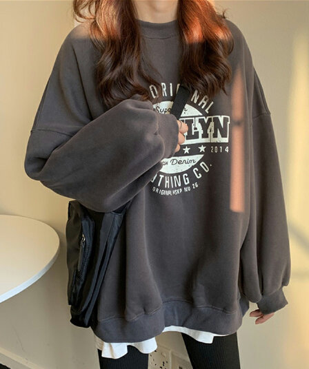 얇은 스타일 털이 있는 한국 스타일 하라주쿠 bf 풀오버 라운드 넥 후드티 여자 학생 소금 부서 루즈핏 맨위 가을 겨울철 재킷
