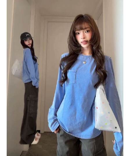 경관 그림 40 순면 리브 210 그램 1 1+ 홀치기 염색 이후 패키지 칼라 가을 겨울 새로운 루즈핏 티셔츠