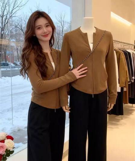리브 De 플러시 270 그램 1 1 고급 센스 카디건 코트 몸매 가꾸기 슬림해 보이는 더블 지퍼 맨위