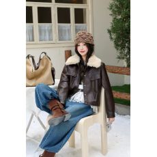批发拽姐加绒加厚皮衣女短款秋<b class='q'>冬</b>时尚小个子皮夹克棉衣棉服外套