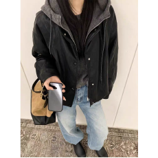 批发时尚连帽假两件皮衣短款外套<b class='q'>冬</b>季保暖休闲夹克宽松上衣外套