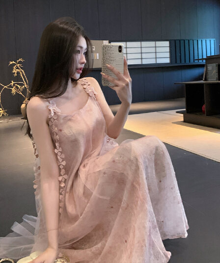 실사 프랑스식 슈퍼 요정 슬립 드레스 여름 고급 센스 슬림해 보이는 삼아 해변가 휴가 바람 해변 롱 스커트