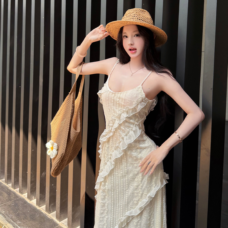 프랑스식 휴가 바람 프릴 레이스 슬립 여성 드레스 여름 품격 부드러운 바람 길다 치마