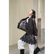 批发韩系皮衣小众<b class='q'>休闲</b>宽松百搭内里印花夹克上衣设计感机车外套