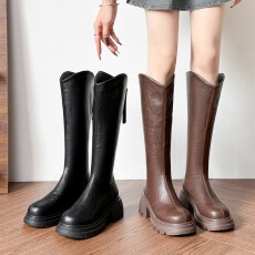 批发2025秋冬<b class='q'>英伦</b>风长筒靴厚底显瘦百搭高筒时尚骑士靴货号