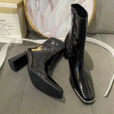 批发2025秋冬新款方头中筒短靴显瘦骑士靴粗跟高跟靴女靴