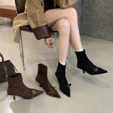 2025秋冬新款尖头细跟高跟短靴女弹力瘦瘦靴外贸女鞋货号