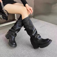 批发2025<b class='q'>夏</b>季新款显瘦棕色长靴辣妹高筒骑士靴子女靴货号