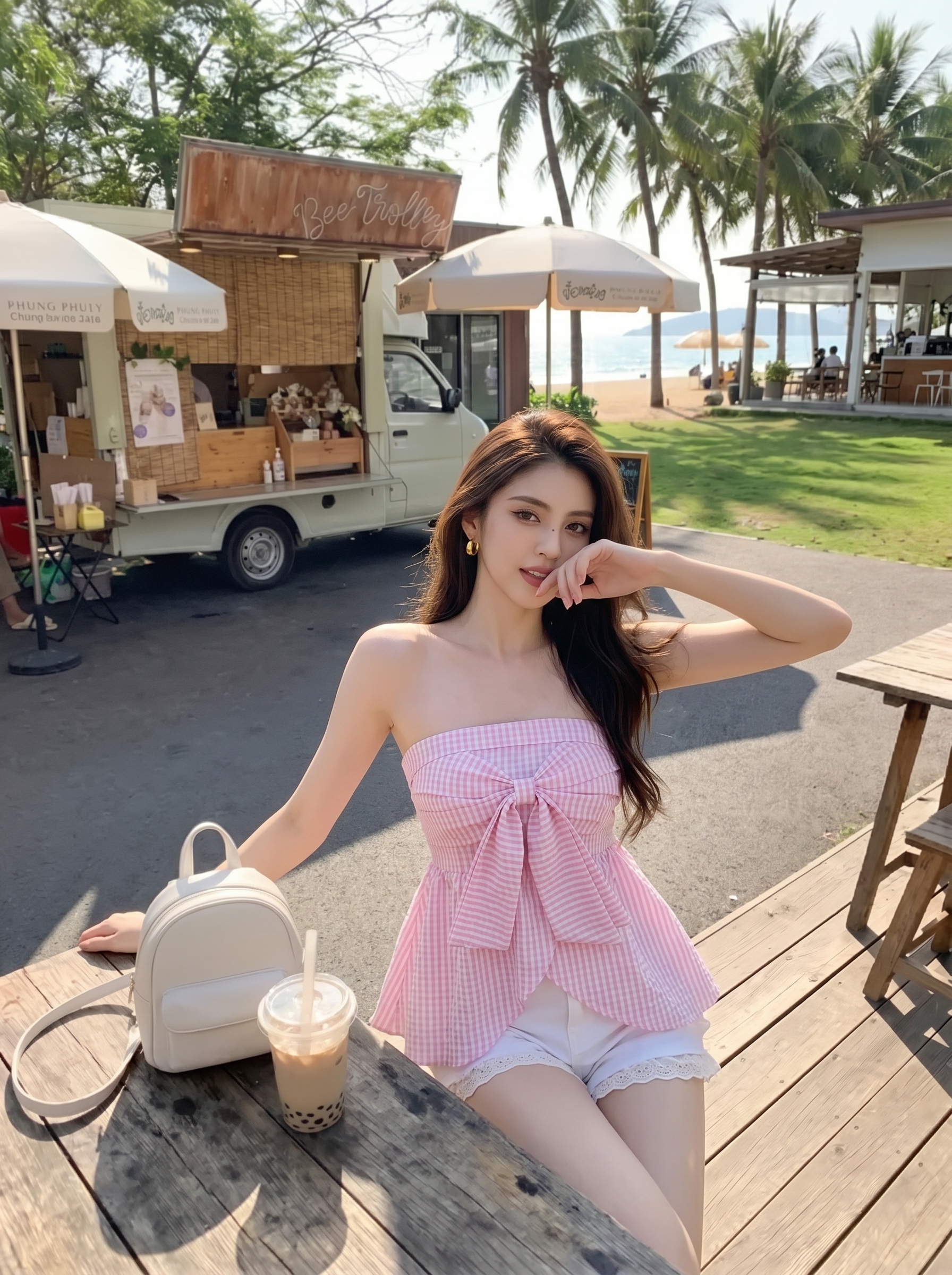 실사 정가 배색 체크무늬 튜브탑 나비 넥타이 순수한 욕망 허리 수축 작은 대중 몸매 가꾸기 벨트 가슴 패드 튜브탑 맨위