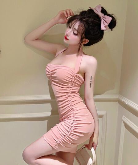 실사 순수한 욕망 바람 섹시함 행침 목 튜브탑 드레스 가을 겨울 디자인 센스 작은 대중 다용도 타이트 스커트 슬립 미니 스커트