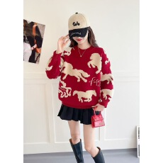 批发2025新年氛围感红色毛衣女洋气<b class='q'>加肥</b>特大码羊毛衫2025爆款打底衫