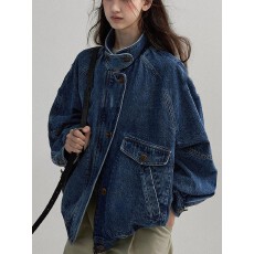 批发2025秋季美式复古设计感小众炸街巨好看的蓝色工装牛仔夹克外套女