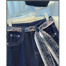 批发丝巾刺绣花边阔腿牛仔<b class='q'>裤</b>女2025秋季<b class='q'>韩版</b>高腰显瘦<b class='q'>韩版</b>宽松喇叭<b class='q'>裤</b>子