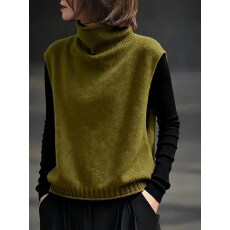 批发韩版复古无袖针织背心2025年秋<b class='q'>冬</b>韩系气质慵懒风软糯绿色高领马甲